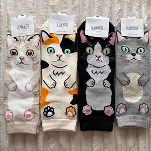 Cat Design Socks Set - Multicolor